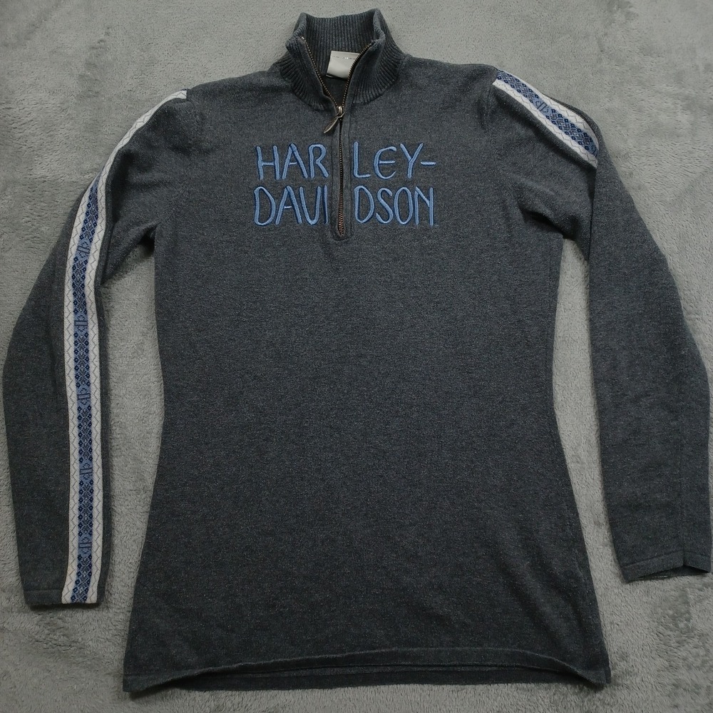 Harley Davidson Sweater Womens Medium 1/4‎ Zip Gray Motorcycle Pullover Casual